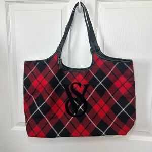 NWT Victoria's‎ Secret Plaid Tote Bag VS Logo Purse Handbag Shopper Red Black